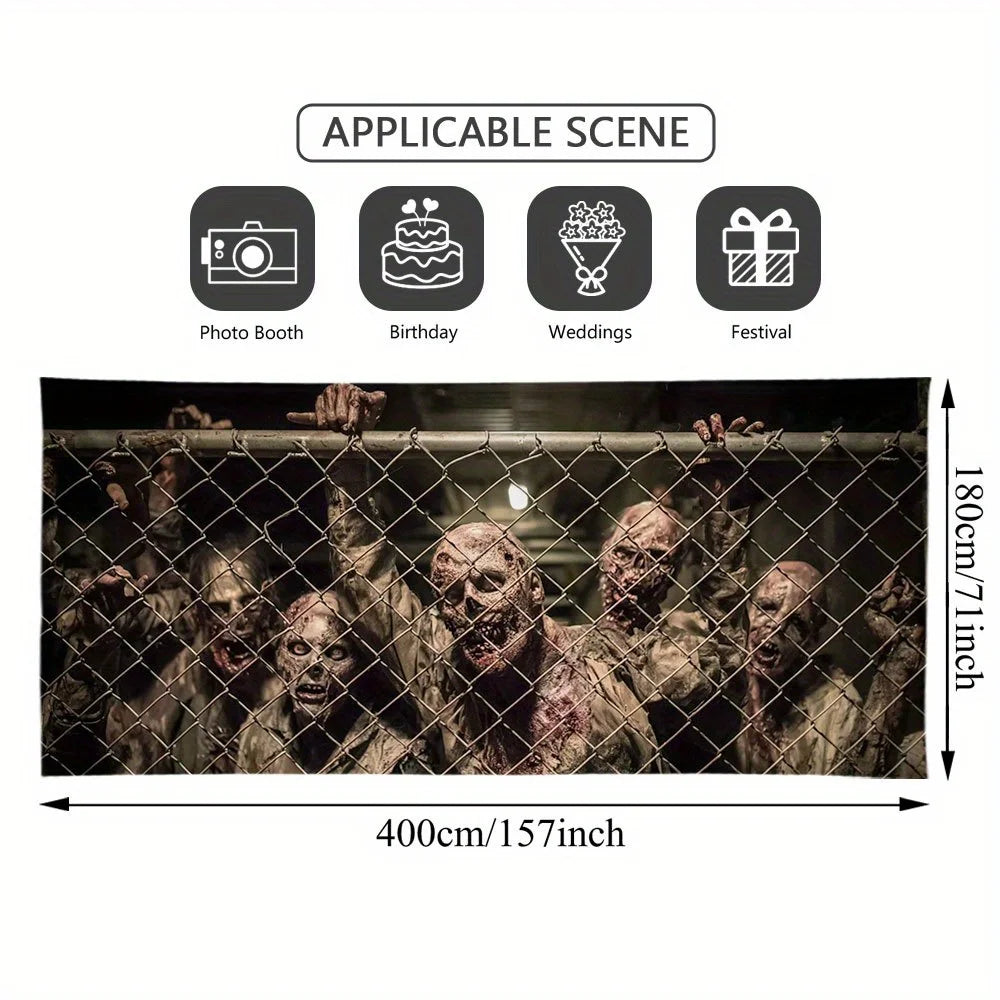 Large terrifying zombie fence garage door cover