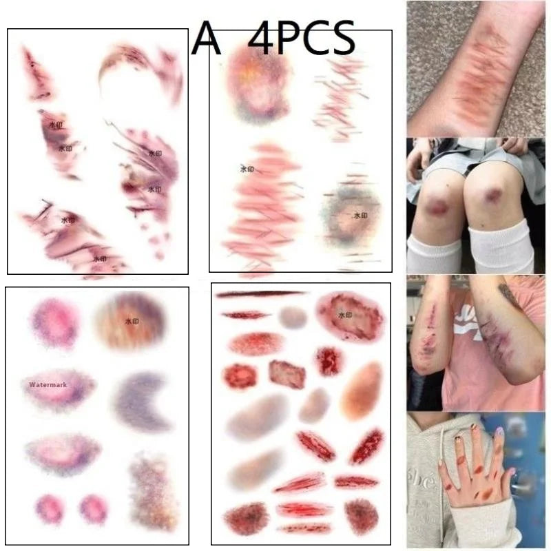 4 Sheets  Wound Bruising Temporary Tattoos