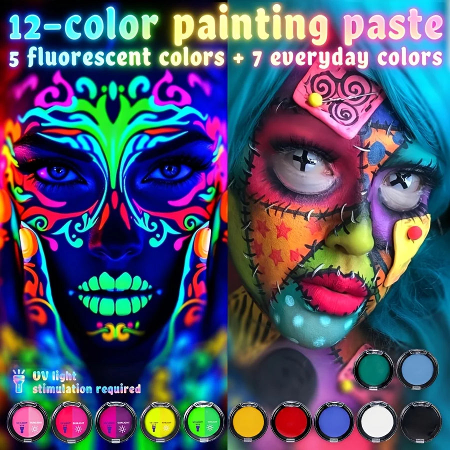12 Color UV Reactive Face Paint