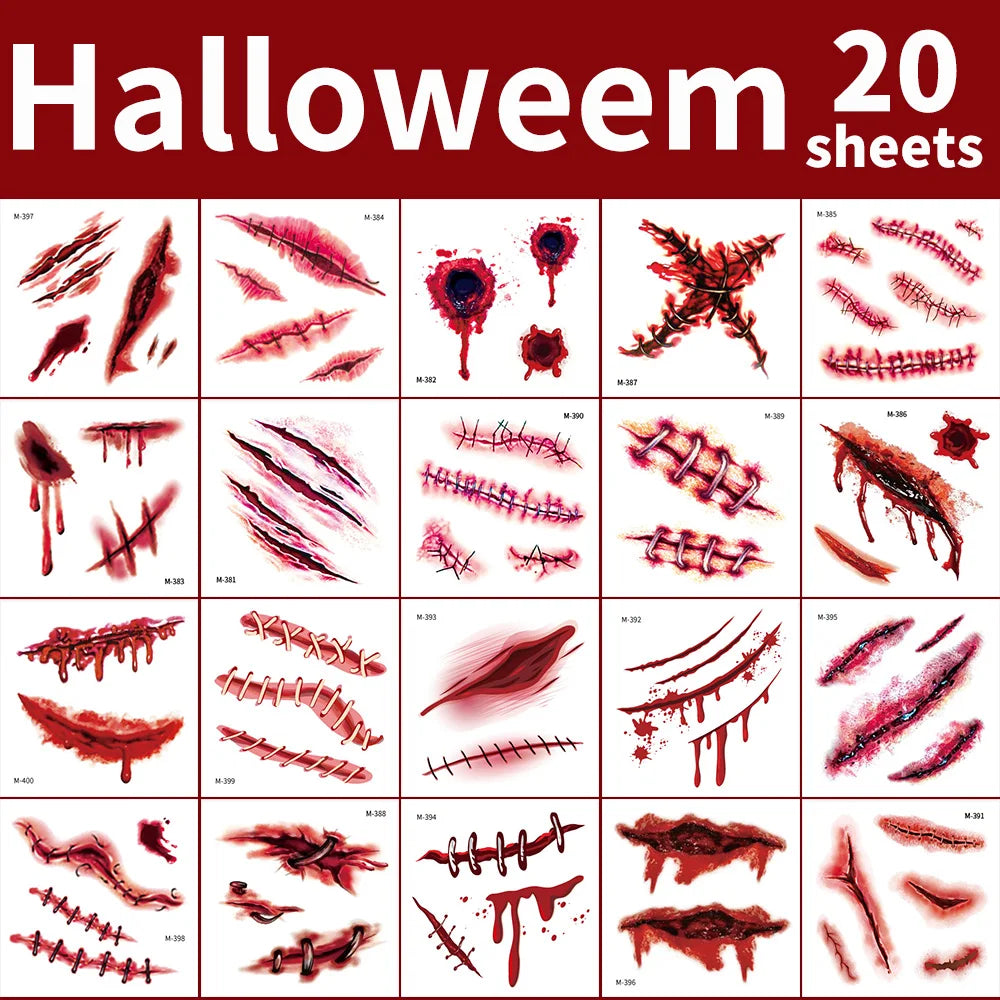 20 Sheets 3D Realistic Scar Tattoos